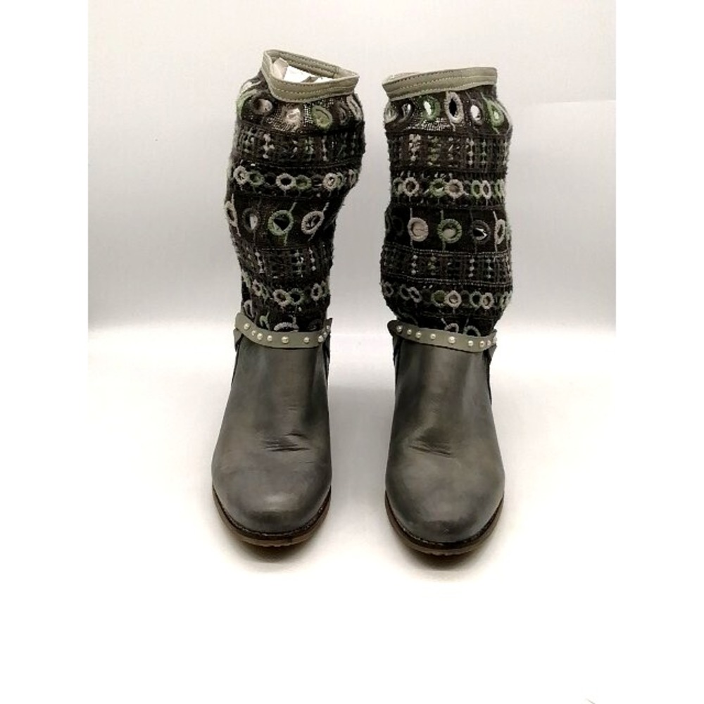 Bunker Boots Womens Cowboy Gray 11 Crochet Slouch Boot Shoe Leather Western